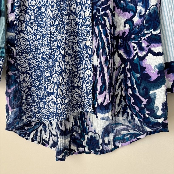 Habitat Stir It Up Button Front Shirt Mixed Print Art To Wear Blue - Picture 4 of 10